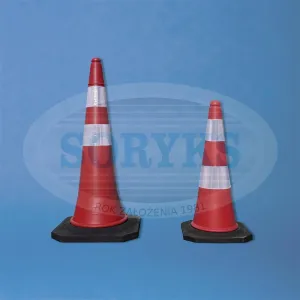 Pachołek ostrzegawczy czerwony z pasami odblaskowymi 75 cm lub 100 cm PE-R